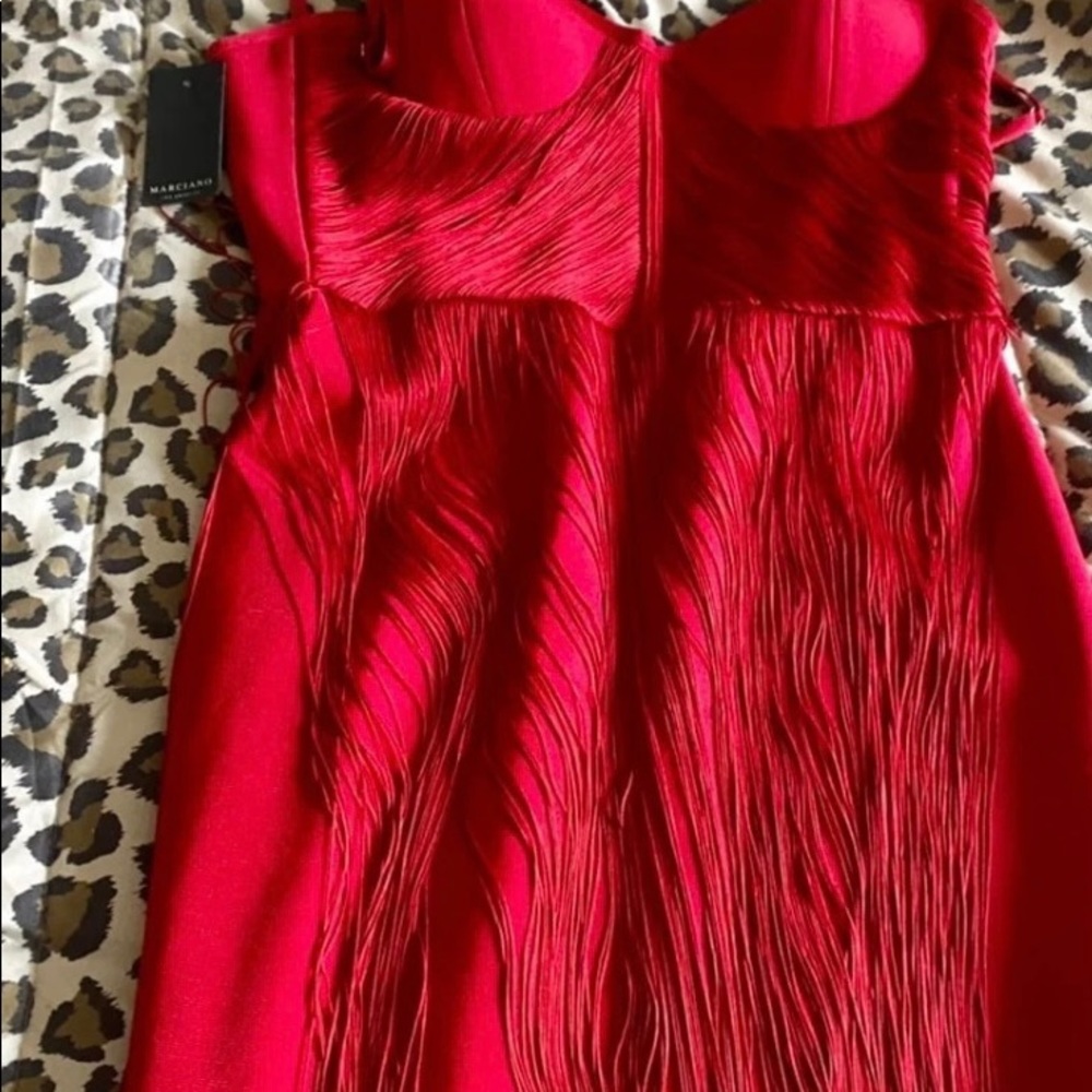 Guess By Marciano Fringe Bandage Dress  Red Sx L